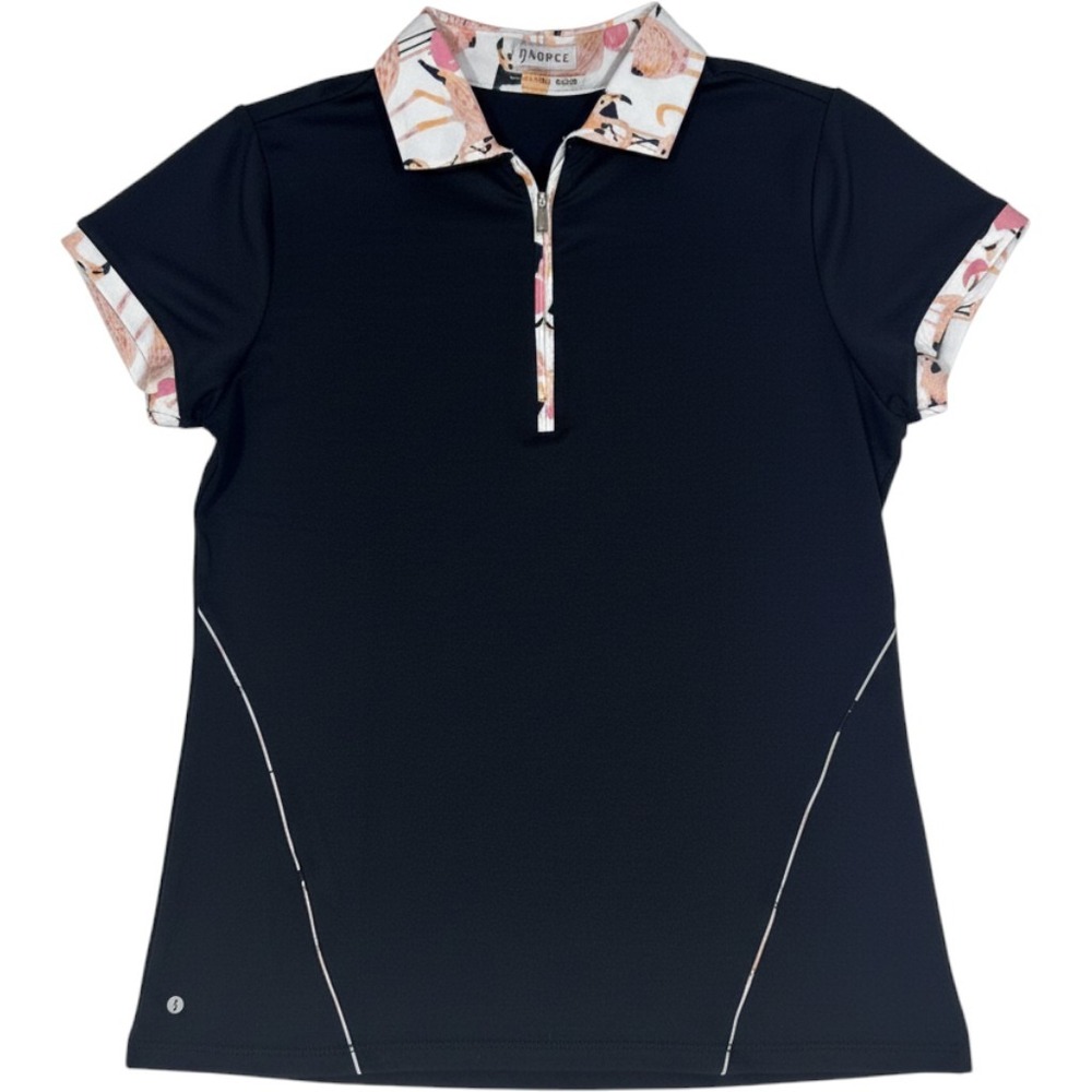 Nancy Lopez DeLux Dri Womens Black Flamingo Print Golf Polo Shirt Size M